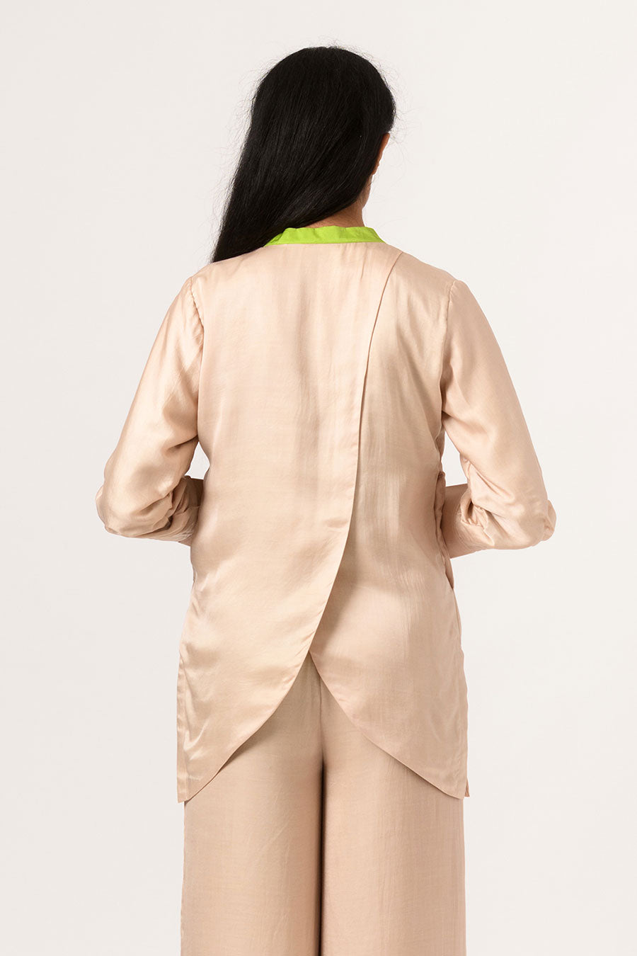 Ecru-Green Colour Block Top