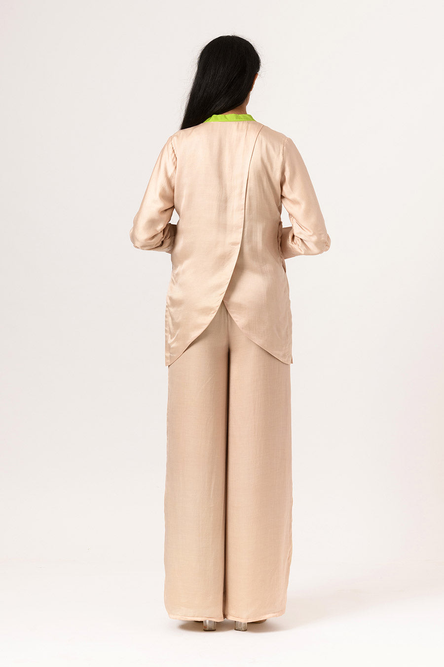 Ecru-Green Colour Block Top