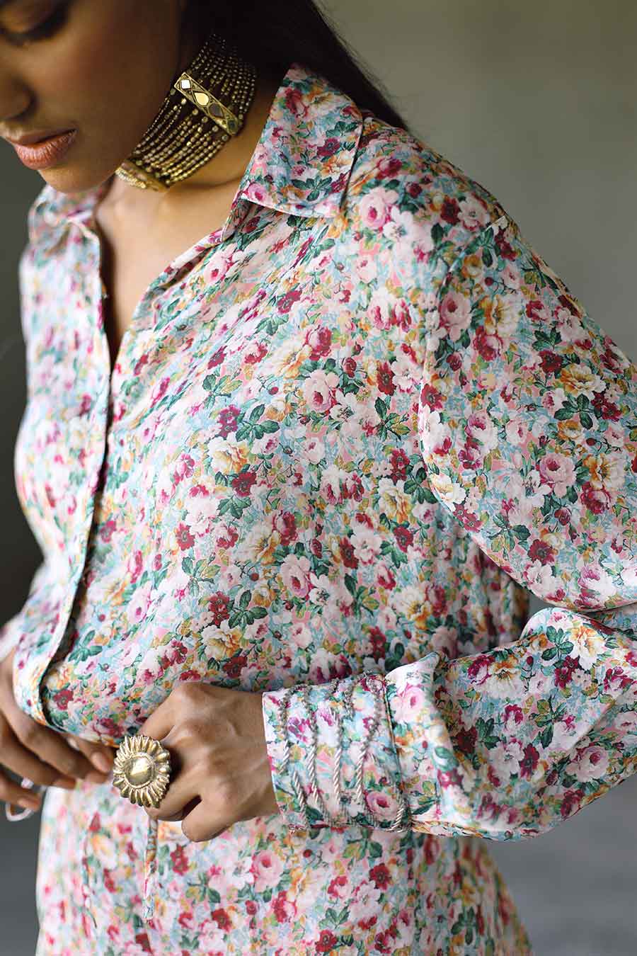 Pink Floral Milano Broken Wave Cuff Shirt