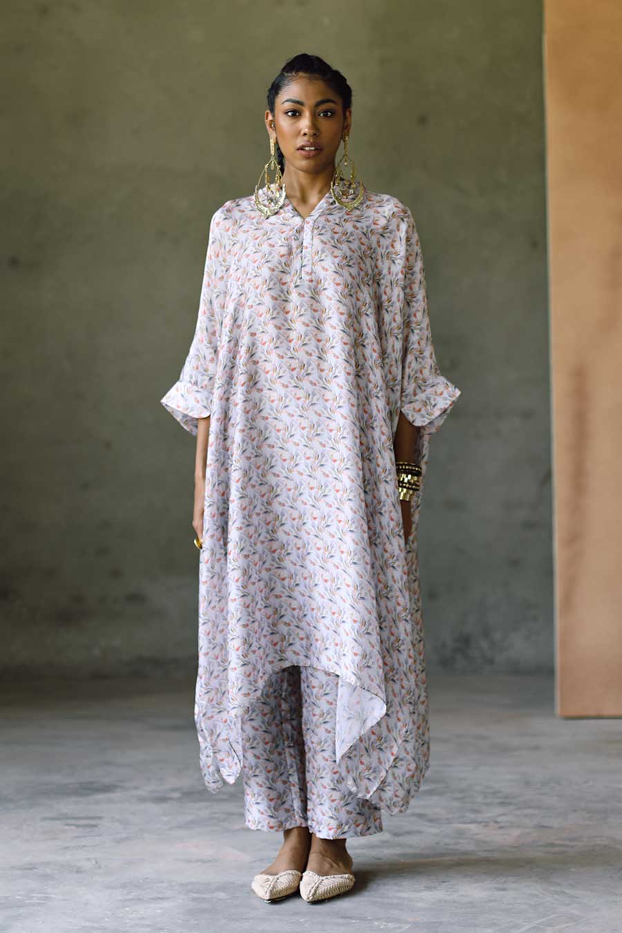 Shop Grey Floral Oxford Long Kaftan by NORN at House of Designers