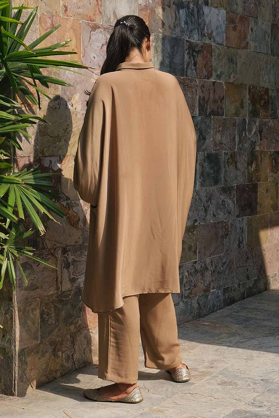 Beige Loose Fit Long Shirt
