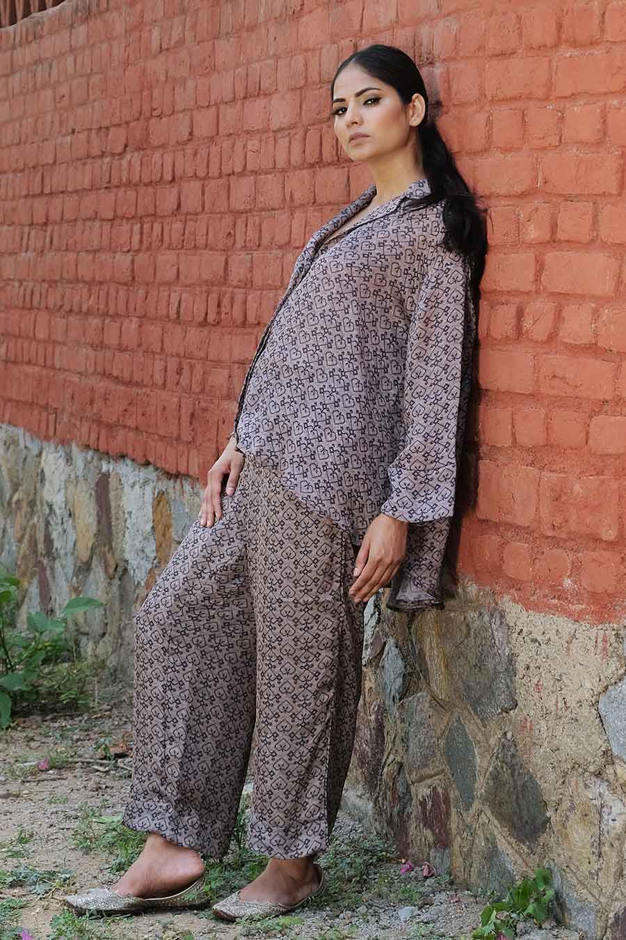 Heart Print Shirt & Pant Co-Ord Set