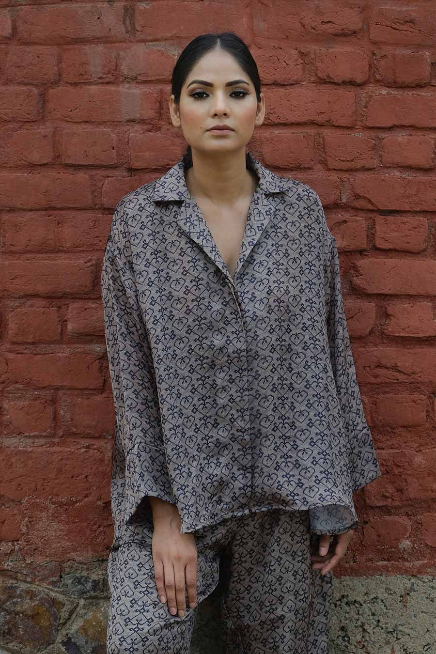 Heart Print Shirt & Pant Co-Ord Set
