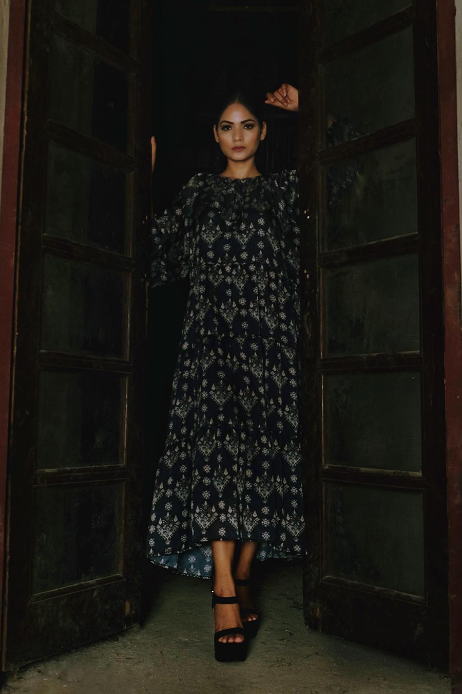 Blue Printed Tiered Dress