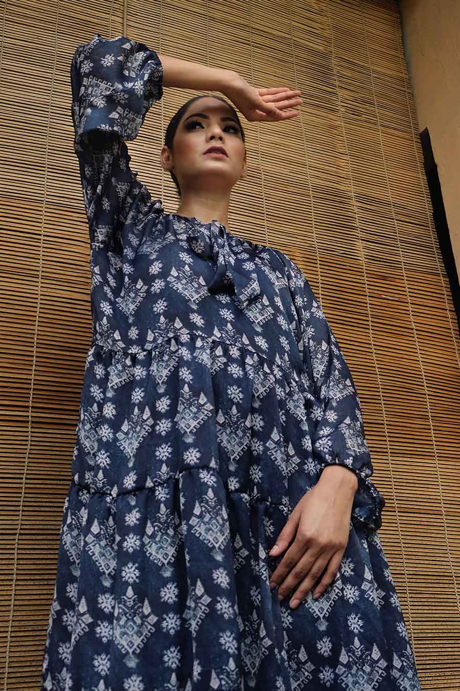 Blue Printed Tiered Dress