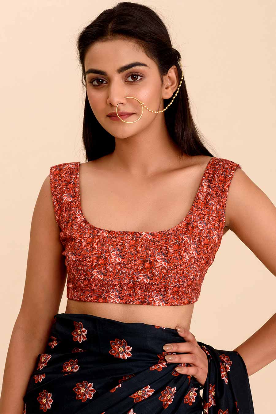 MUKTI - Red Printed Crop Top Blouse