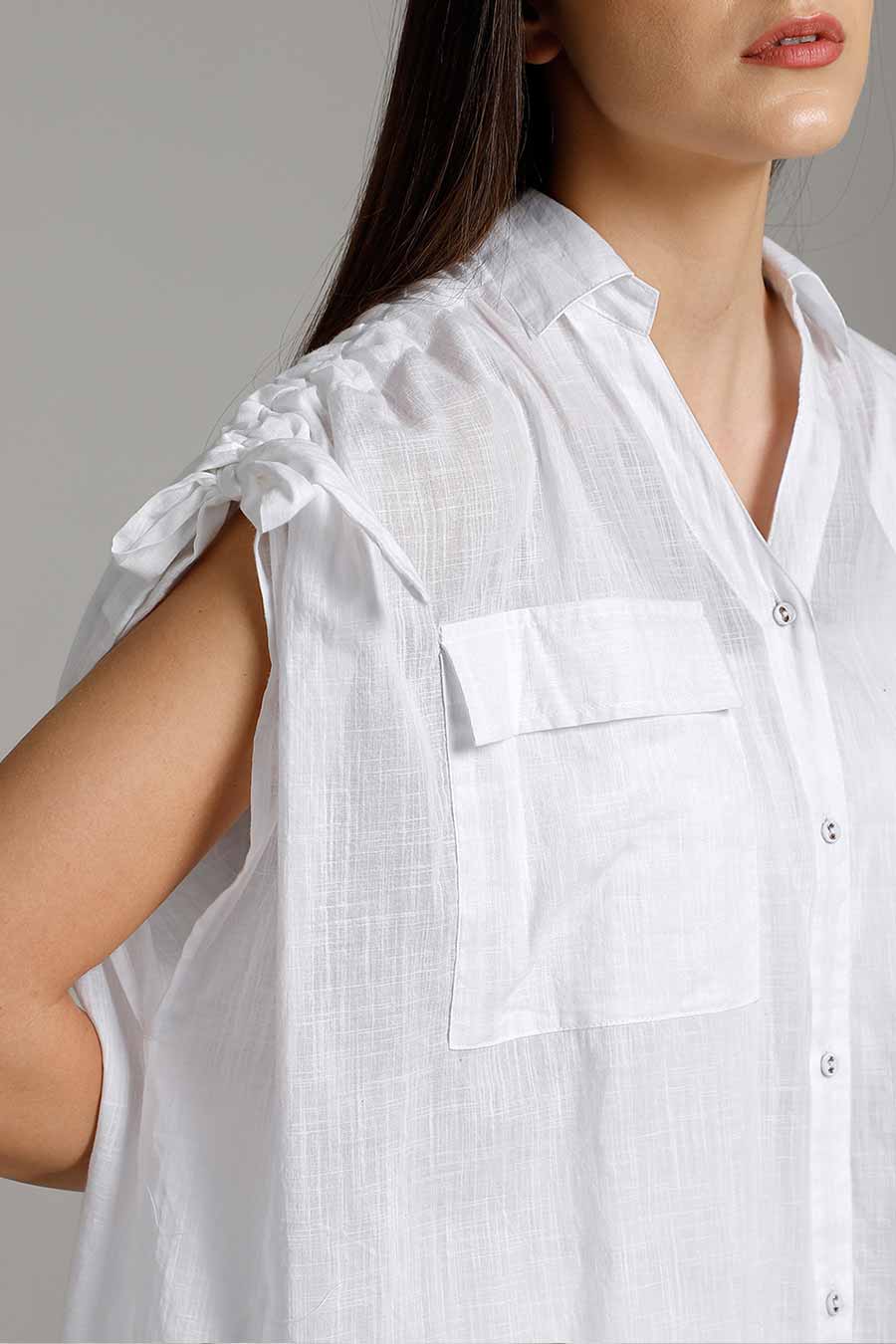 White Tie-Up Relaxed Shirt