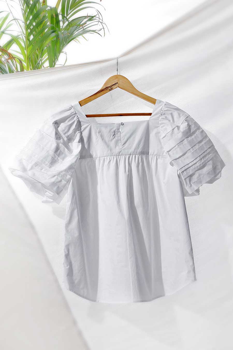 White Pleated Puff Sleeve Top