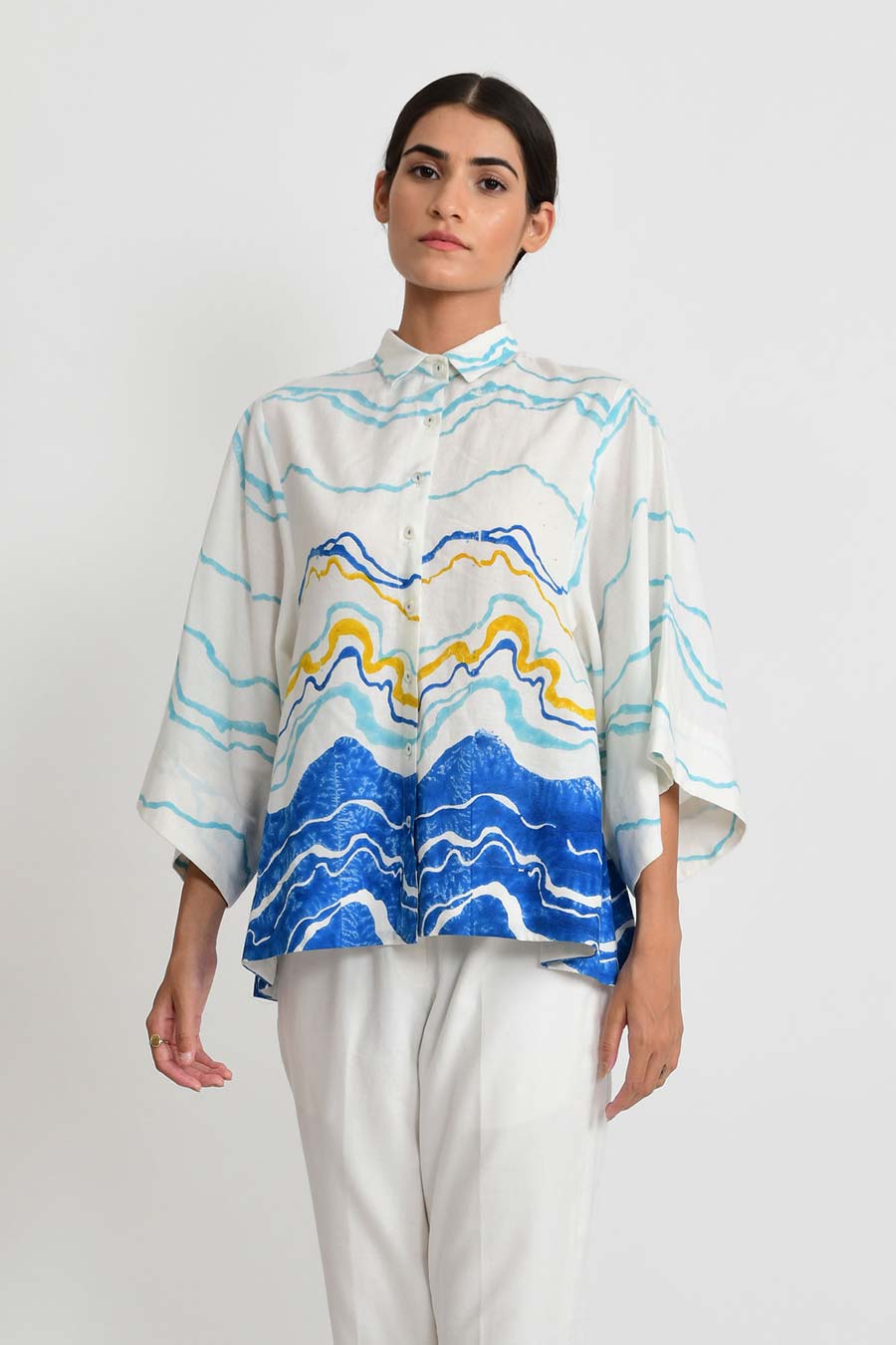 Blue Ocean Pleated Shirt Top