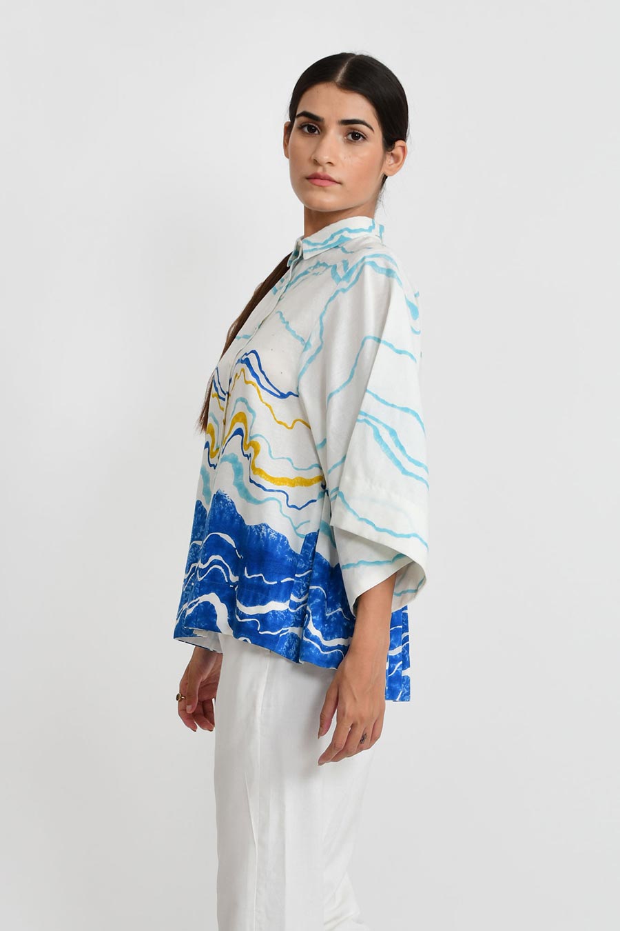 Blue Ocean Pleated Shirt Top