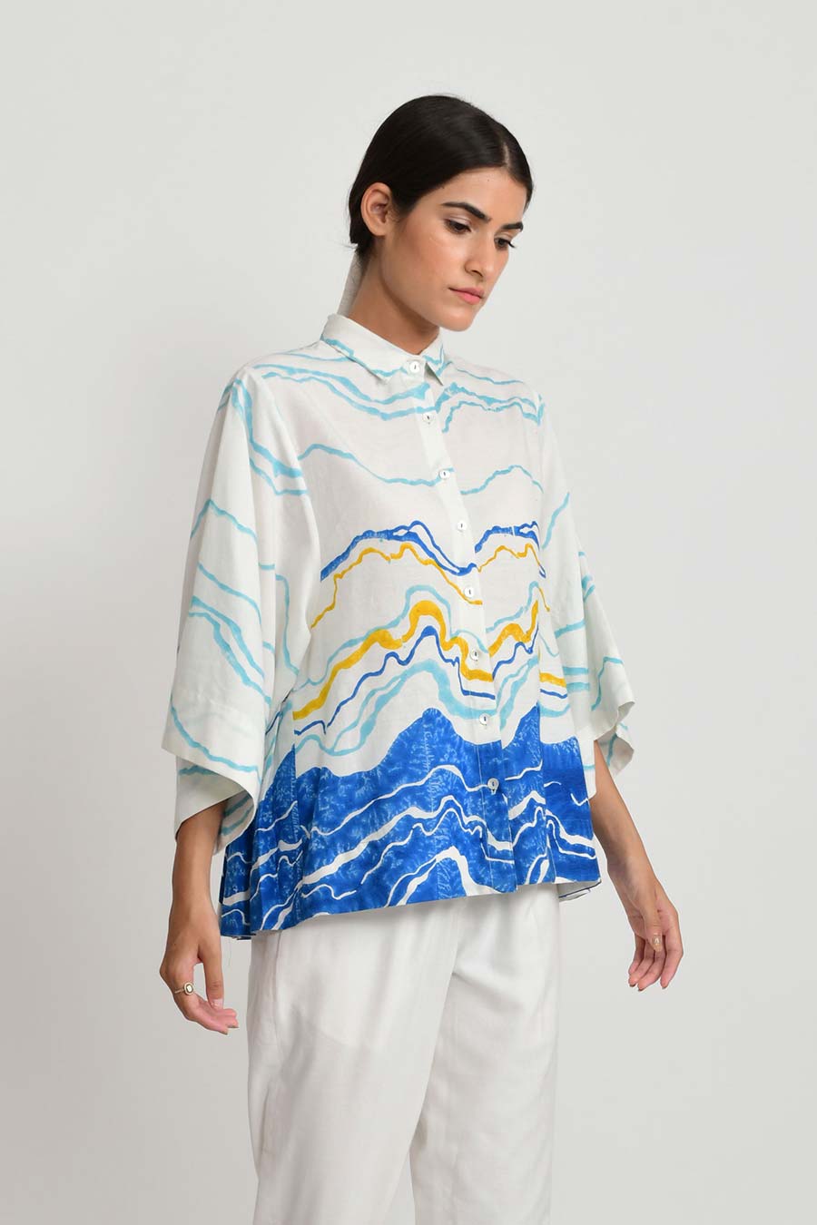 Blue Ocean Pleated Shirt Top