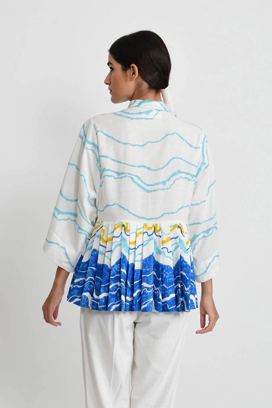 Blue Ocean Pleated Shirt Top