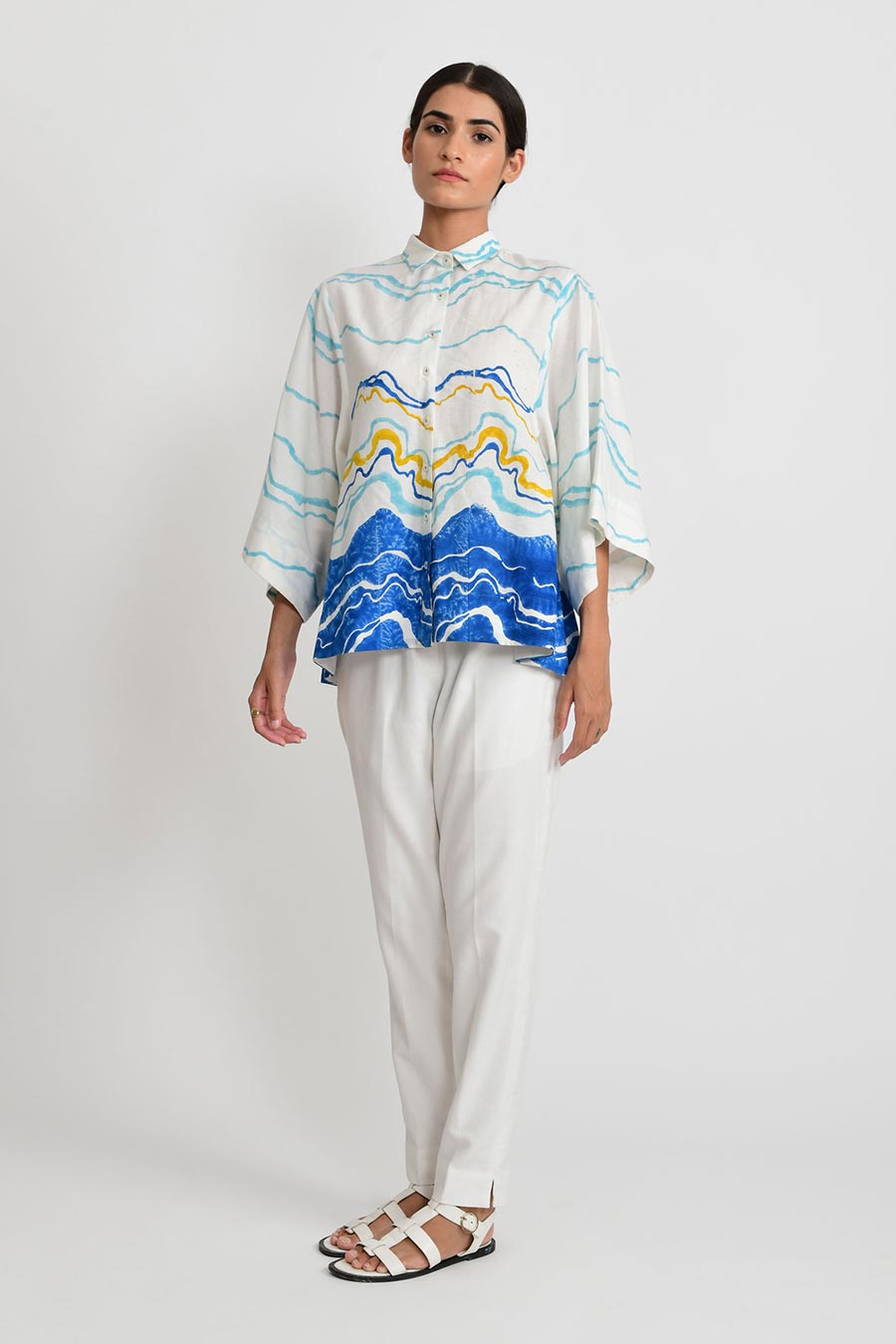 Blue Ocean Pleated Shirt Top