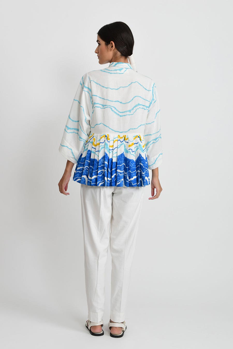 Blue Ocean Pleated Shirt Top
