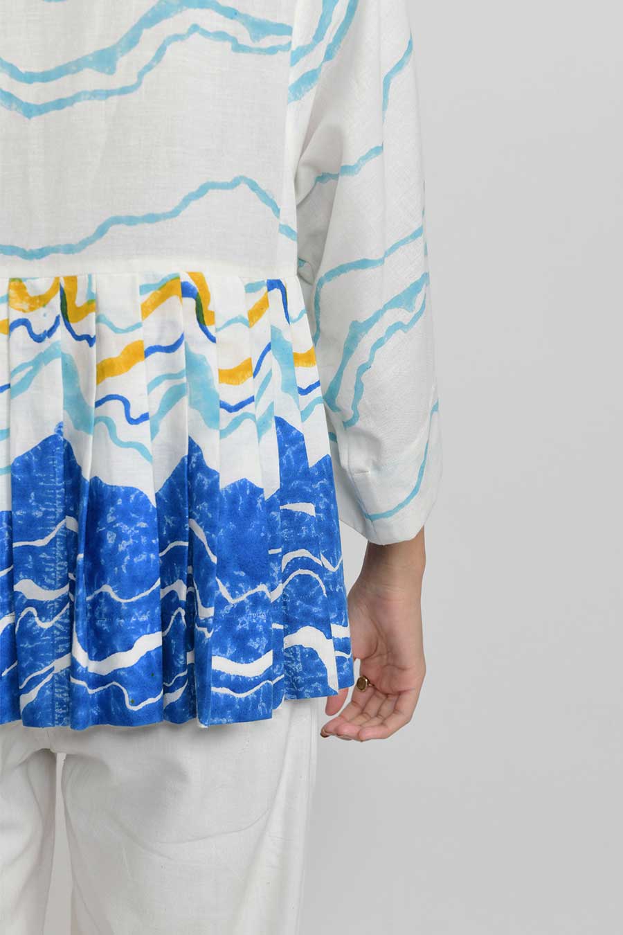 Blue Ocean Pleated Shirt Top