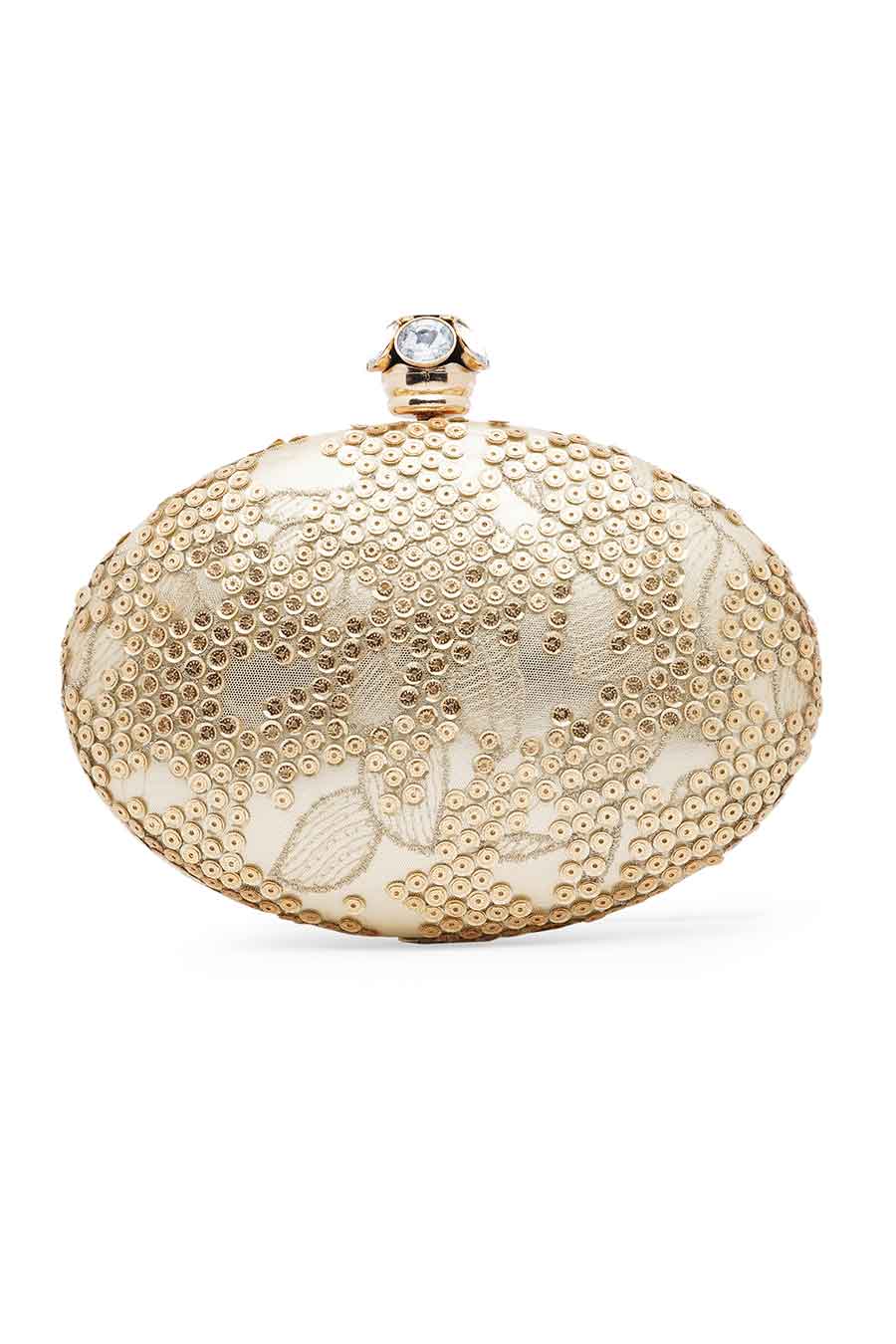 Gold Oval Embroidered Clutch