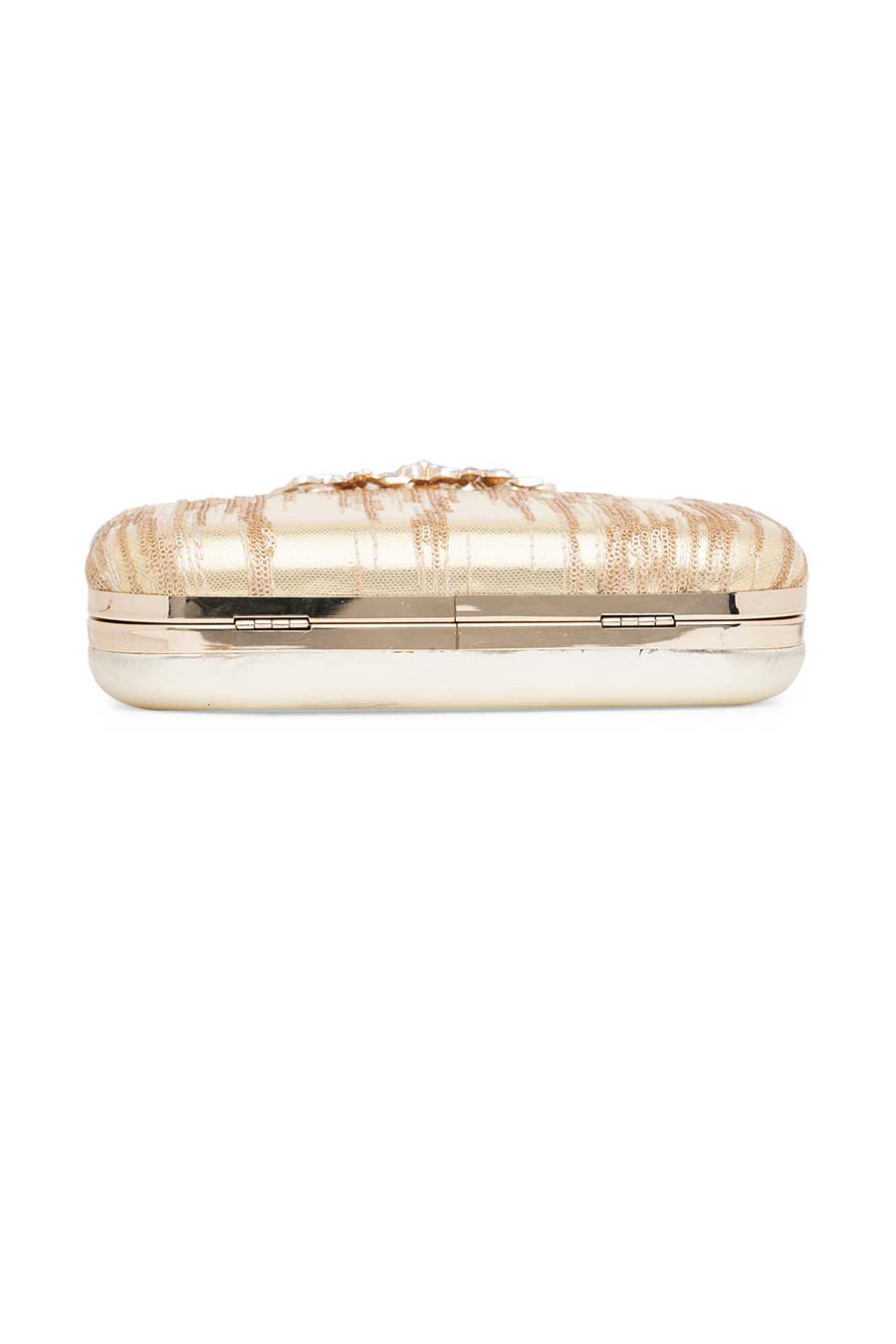 Jewel Frame Embroidered Gold Clutch