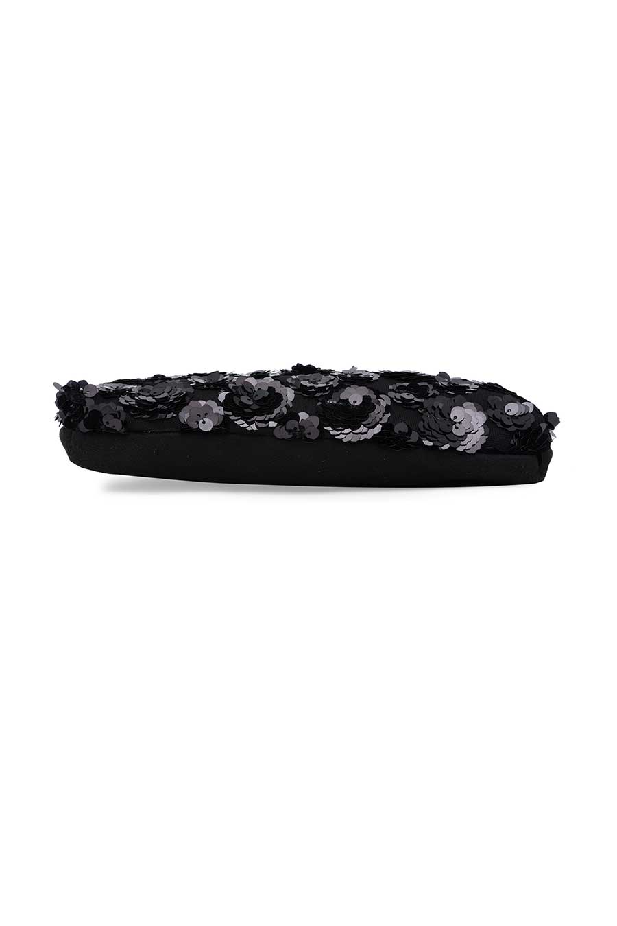 Black Floral Sequin Pouch Clutch