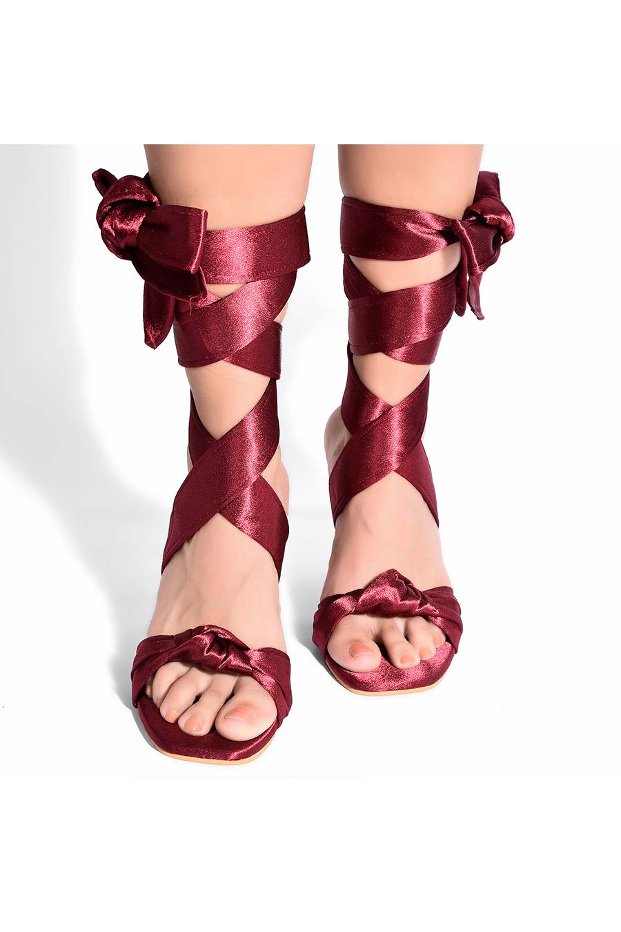 Maroon Stain Tie-Up Pencil Heels