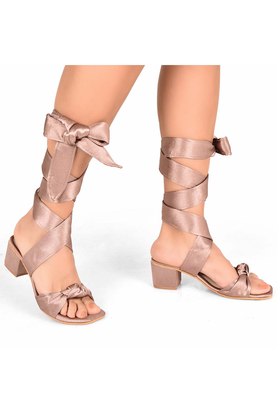 Mauve Satin Tie-Up Block Heels