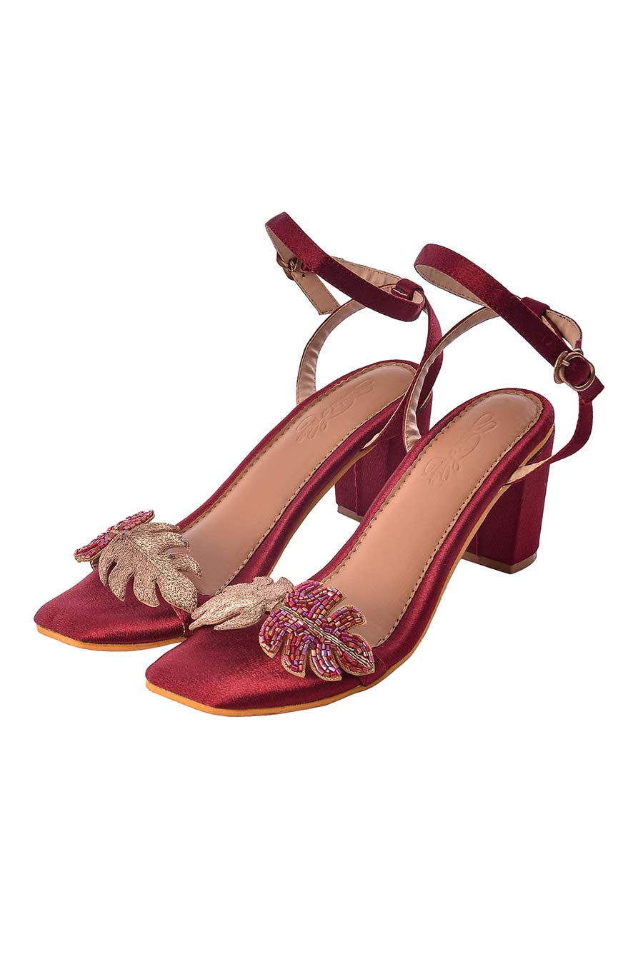 Burgundy and gold heels shop