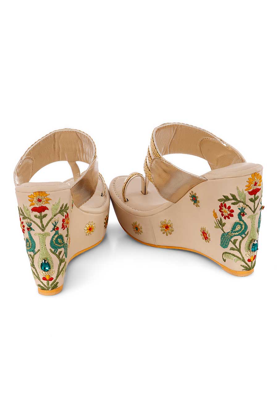 Birds Of Paraside Embellished Kolhapuri Wedges