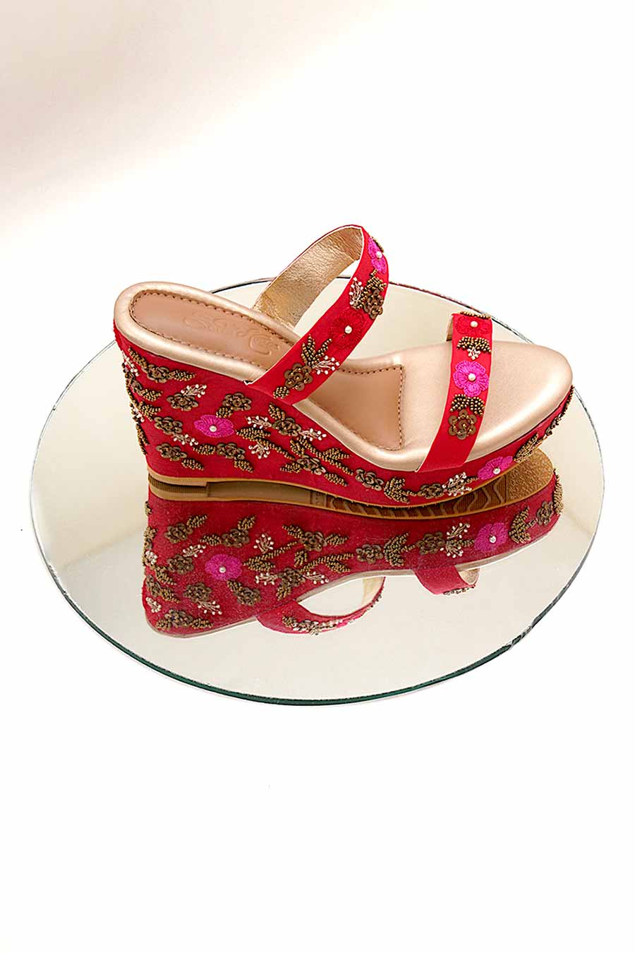 Shop Blossom Red Embellished Wedges by SOLE HOUSE at House of