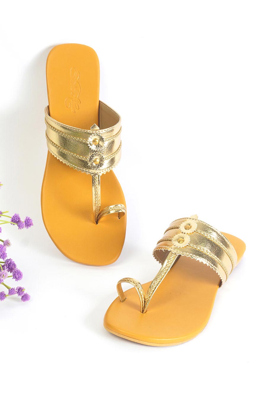 Gold house slippers deals