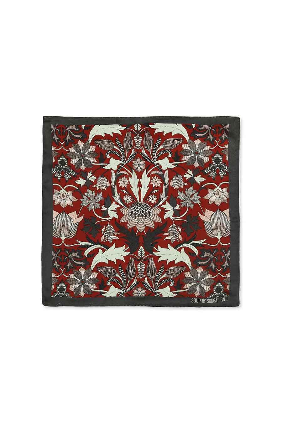 Night Floral Print Red Pocket Square