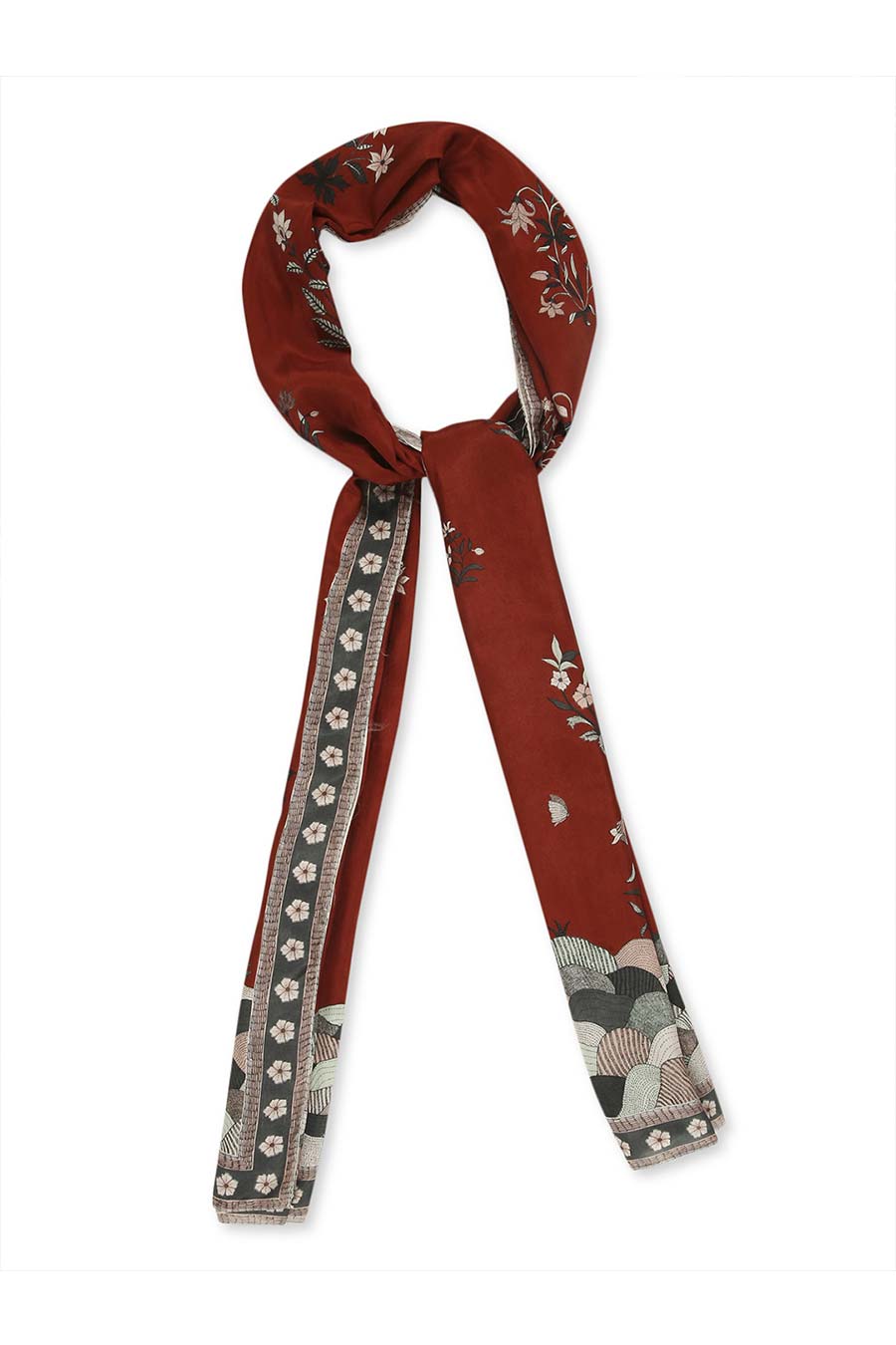 Night Floral Print Red Scarf