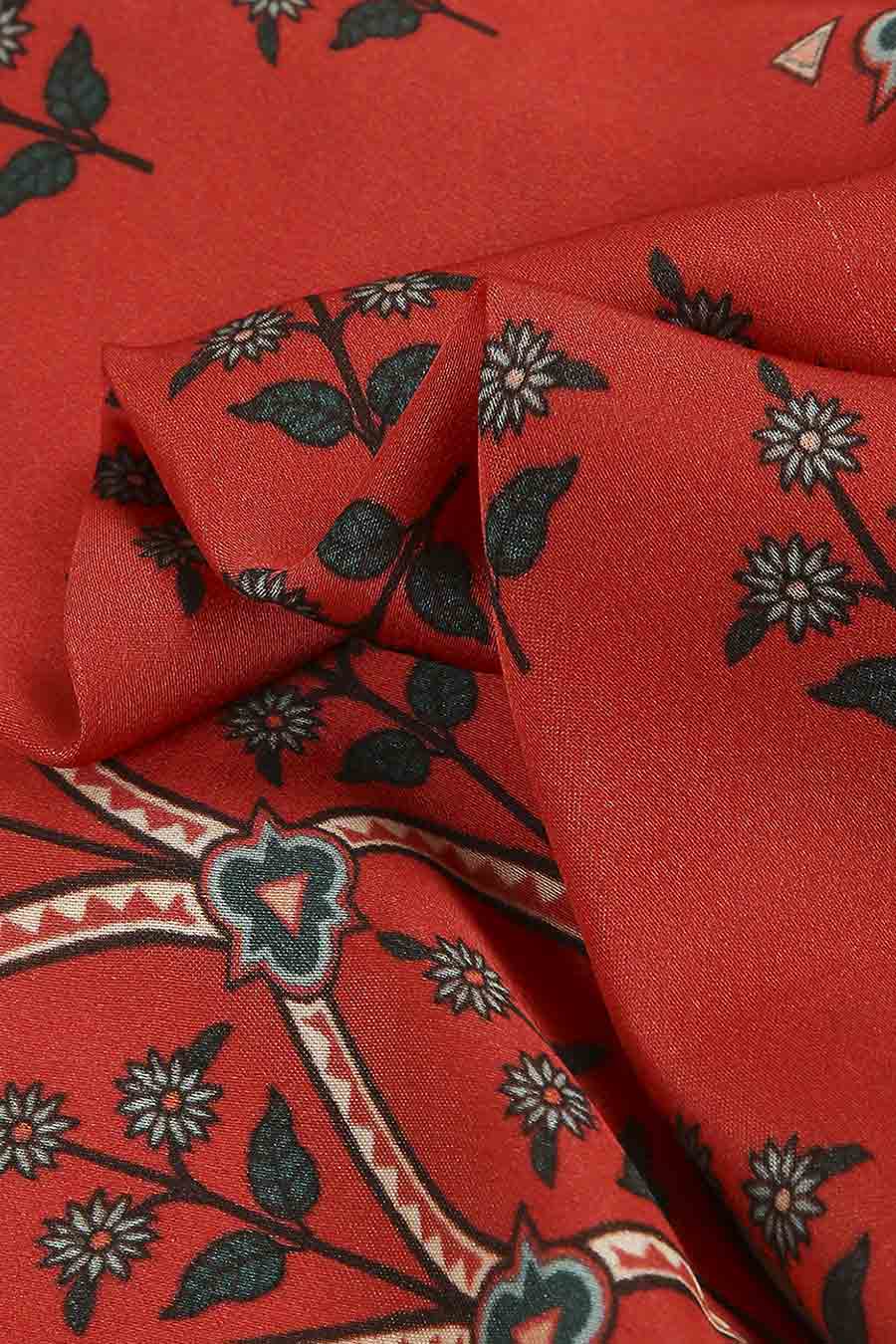 Ethnic Folklore Print Red Stole