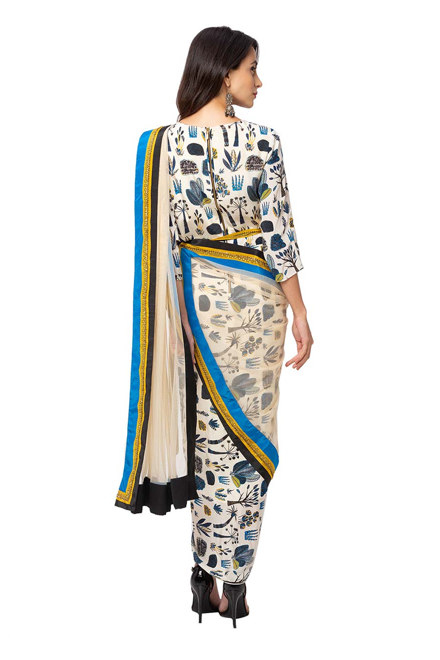 Off White Pre-Stitched Saree Dress