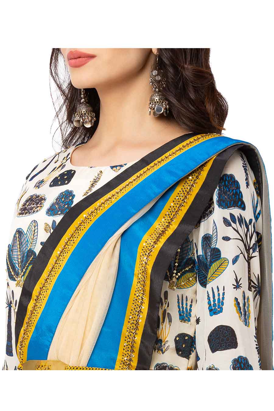 Off White Pre-Stitched Saree Dress