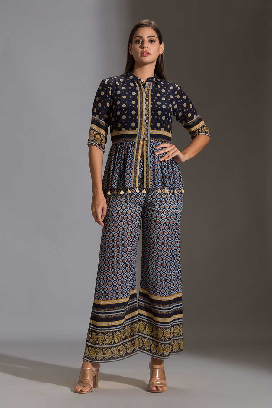 Blue Peplum Top and Palazzo Co-Ord Set