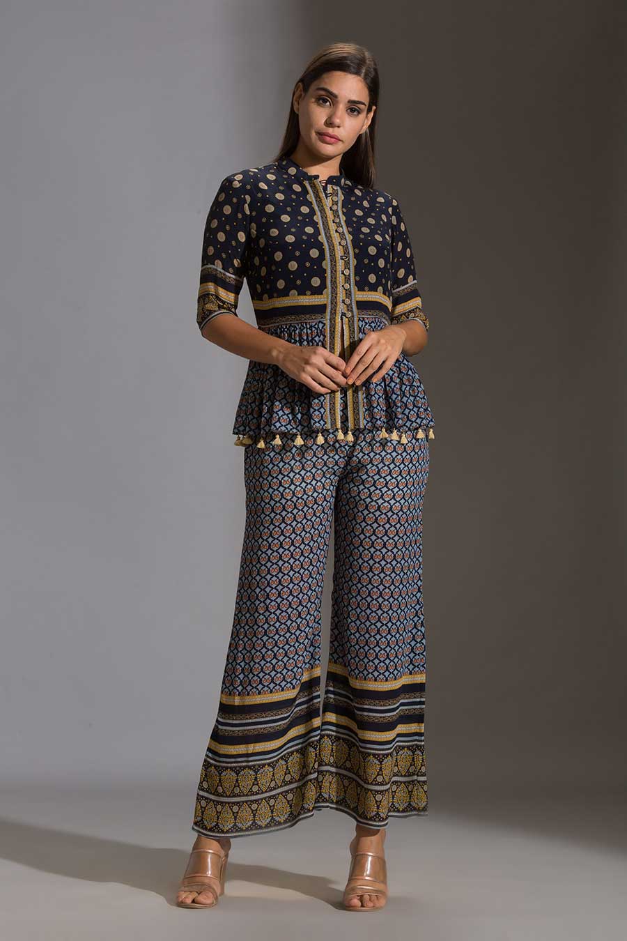 Blue Peplum Top and Palazzo Co-Ord Set