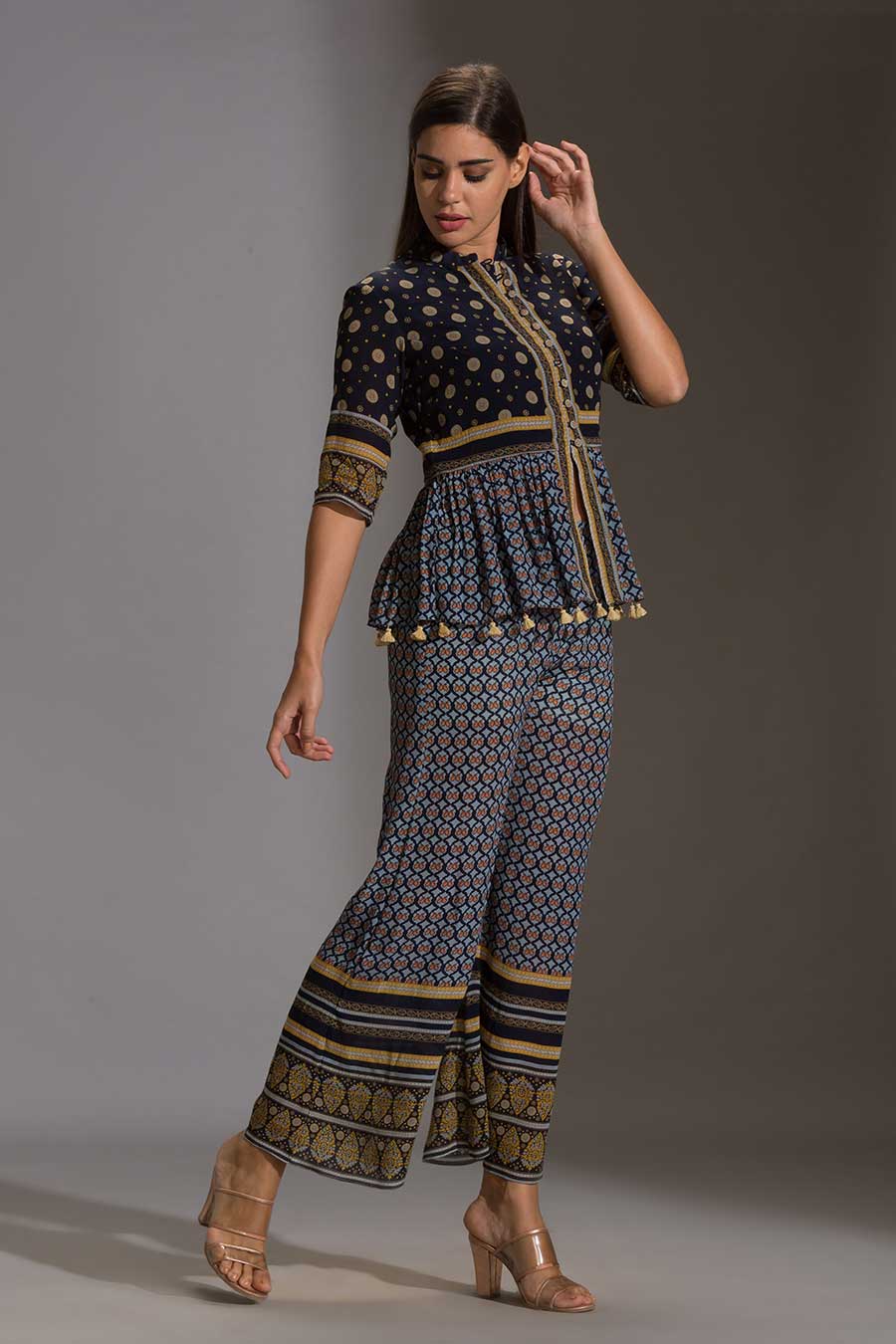 Blue Peplum Top and Palazzo Co-Ord Set