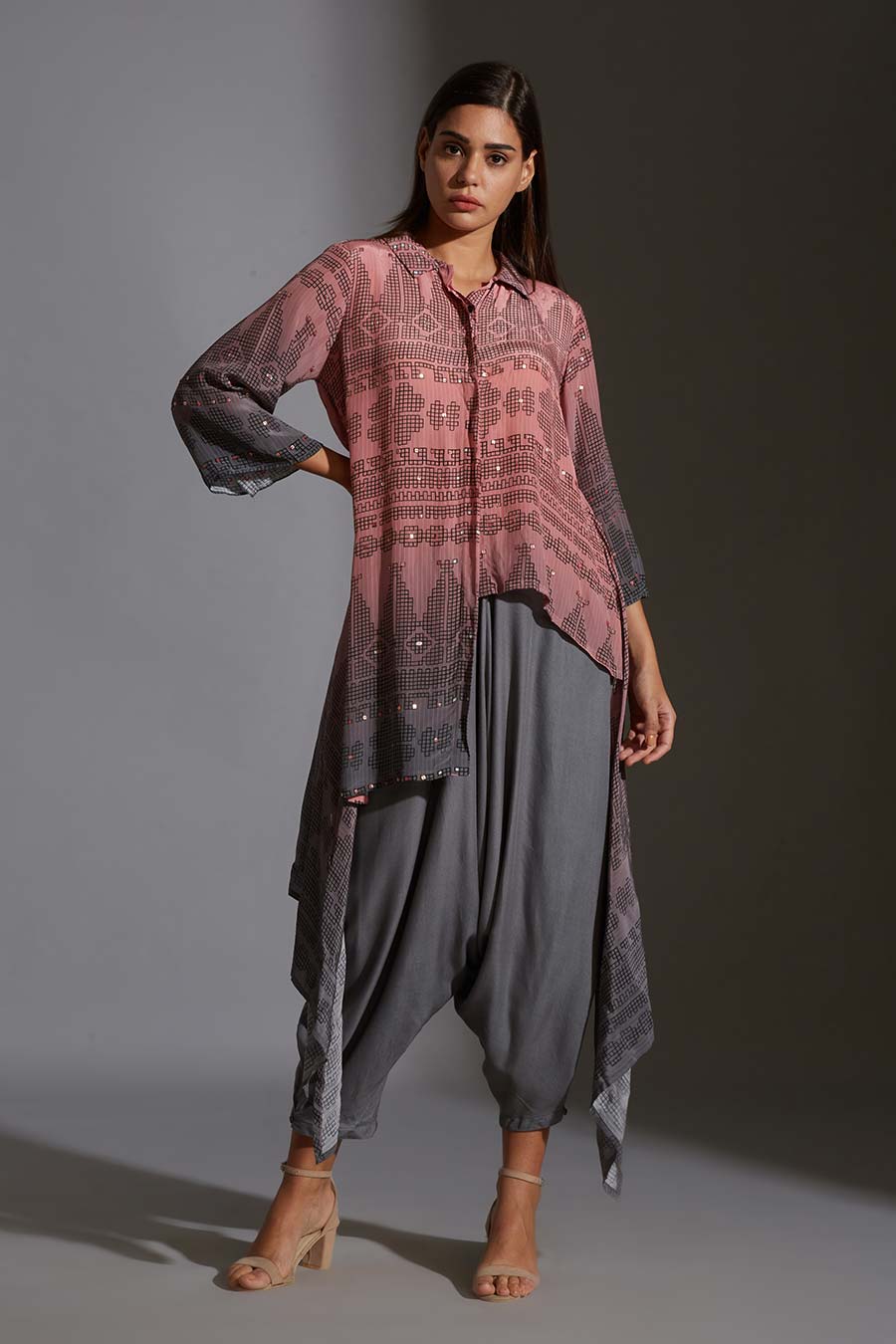 Asymmetric Shirt Tunic & Dhoti Pant Set