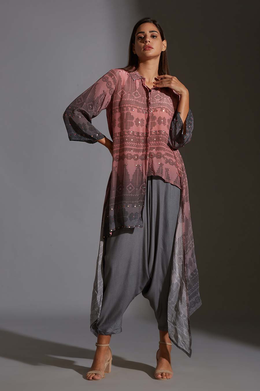 Asymmetric Shirt Tunic & Dhoti Pant Set