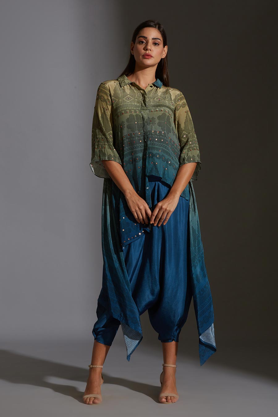 Asymmetric Shirt Tunic & Dhoti Pant Set