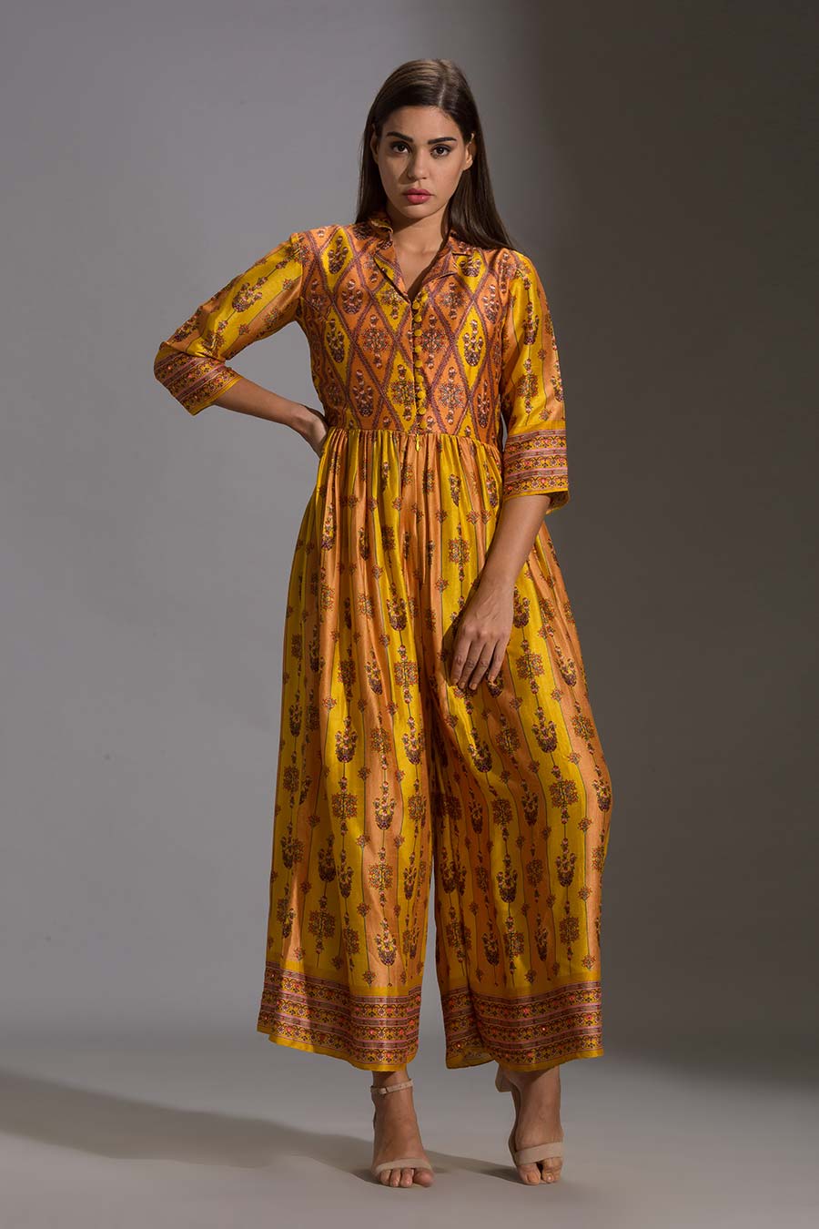 Yellow Printed Silk Jumpsuit