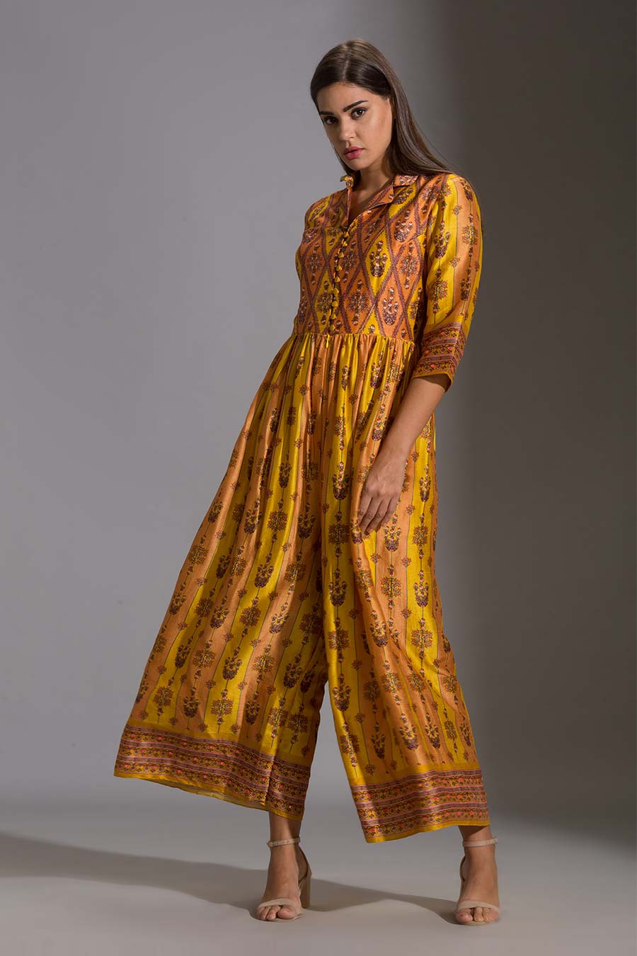 Yellow Printed Silk Jumpsuit