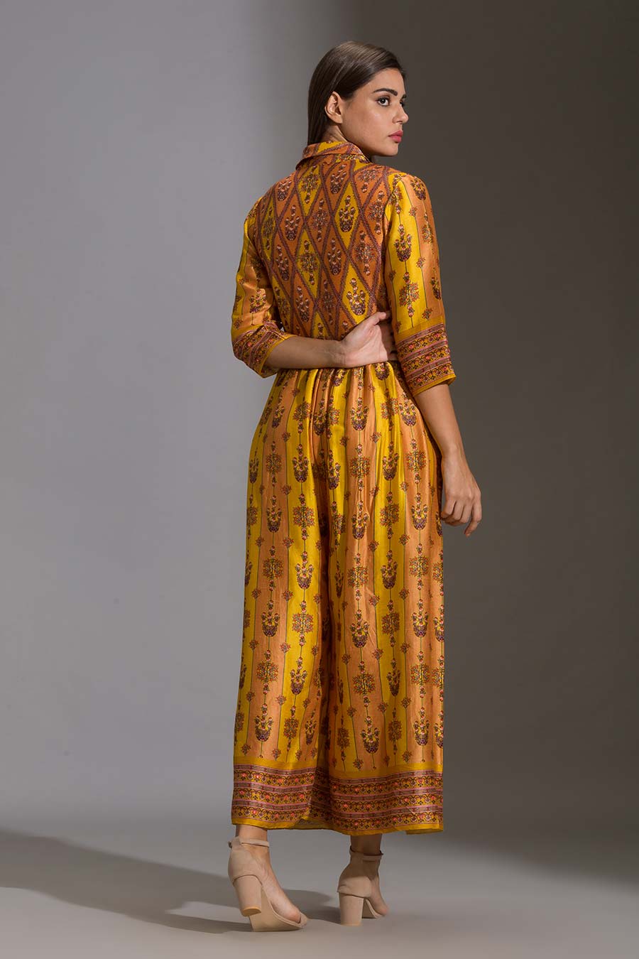Yellow Printed Silk Jumpsuit