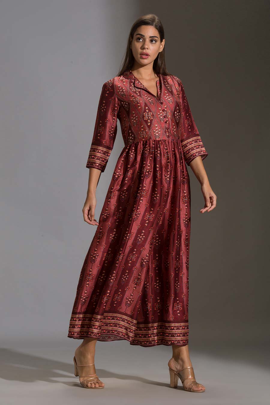 Maroon Printed Silk Jumpsuit