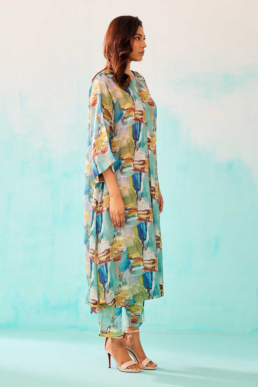 Brushstroke Print A-Line Tunic Dress & Pant Set