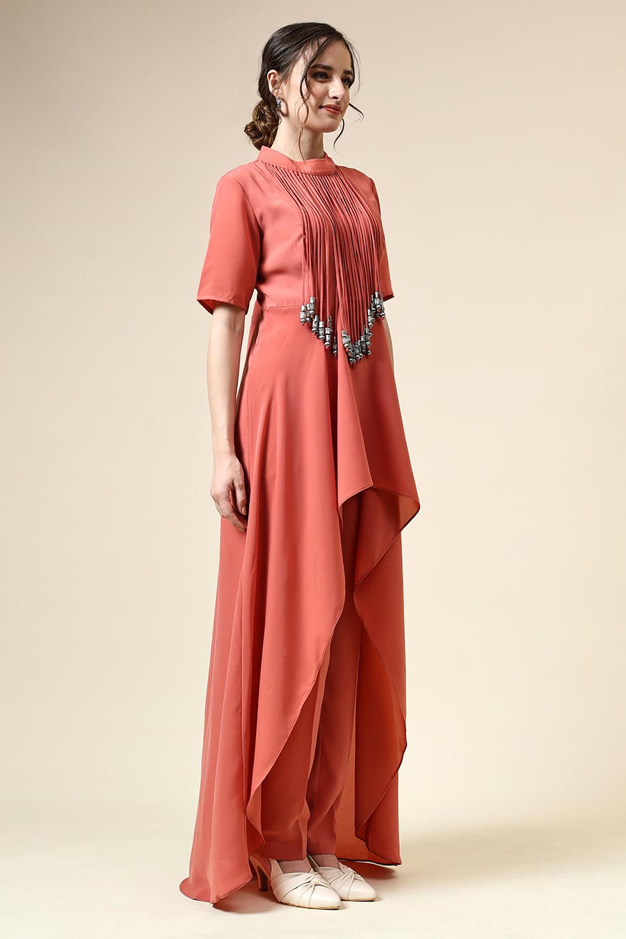 Pastel Orange Metallic Fringe Co-Ord Set