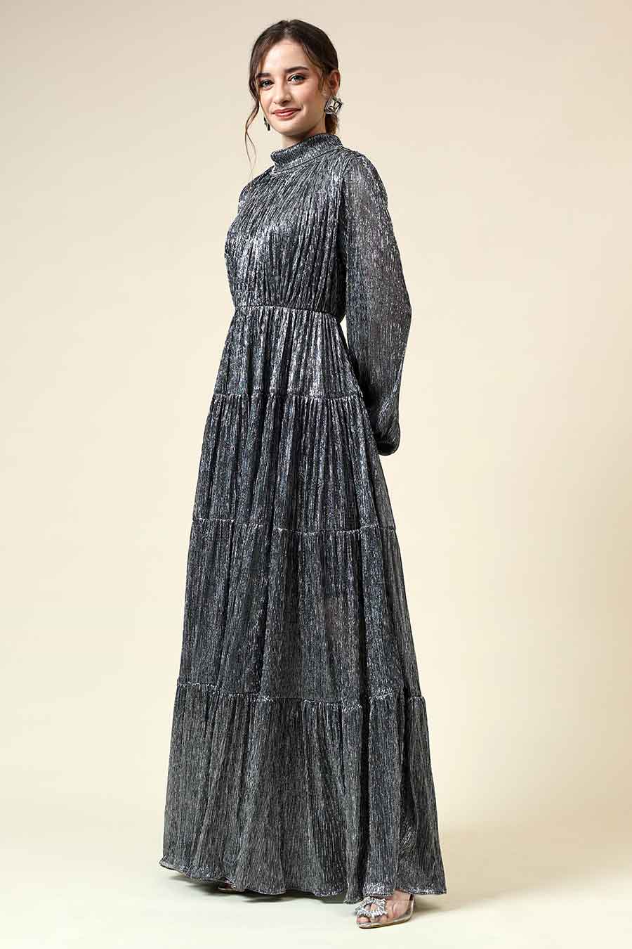 Victoria Silver Lurex Gown Dress