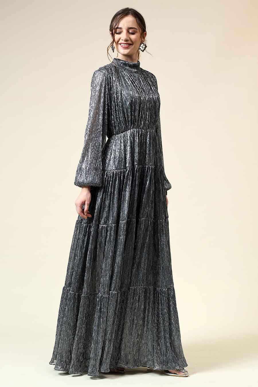 Victoria Silver Lurex Gown Dress