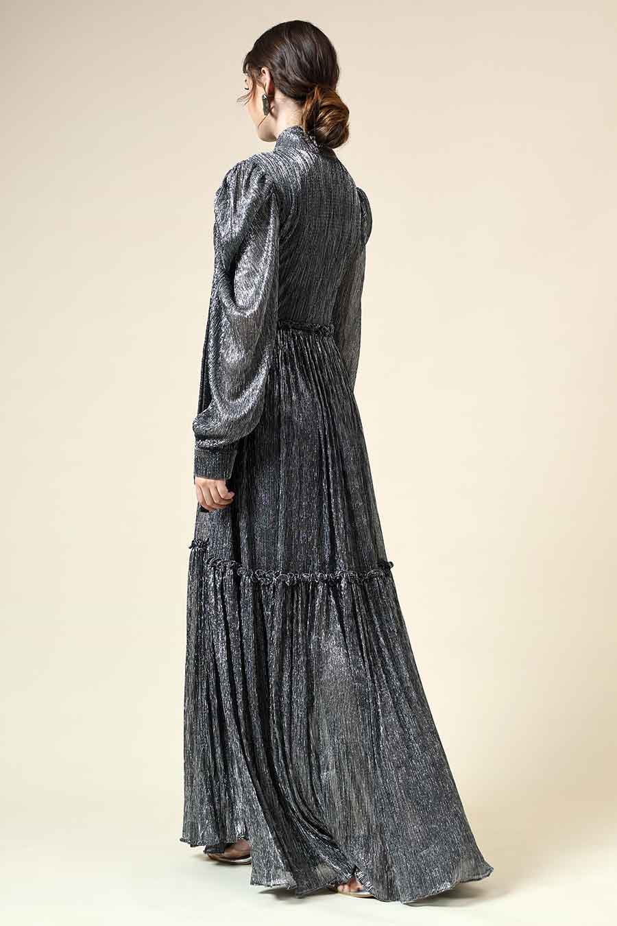 Sara Silver Lurex Tie-up Gown Dress