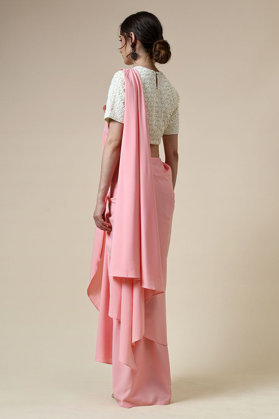 Pink Pre-Draped Saree & Embellished Blouse Set
