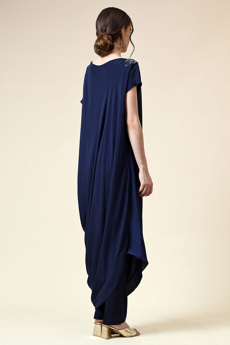 Navy Crystal Embellished Draped Co-Ord Set